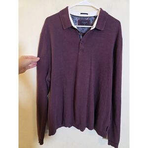 Ted Baker Men's 7(3XL) Purple Long Sleeve Ribbed Knit Polo Shirt‎ Top Preppy